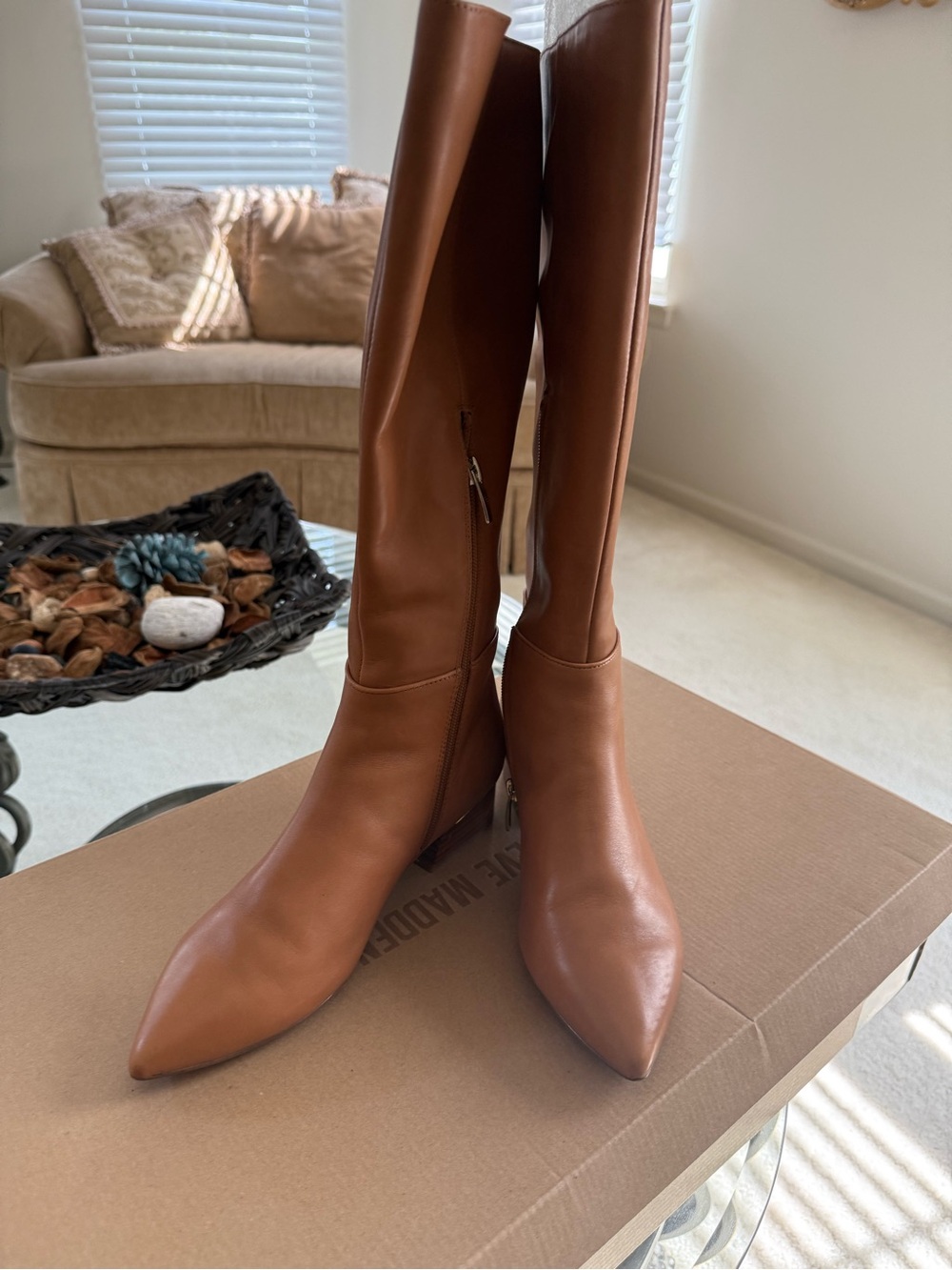 Steve Madden Tall Cognac Leather Over-the-Knee Pointed Boots